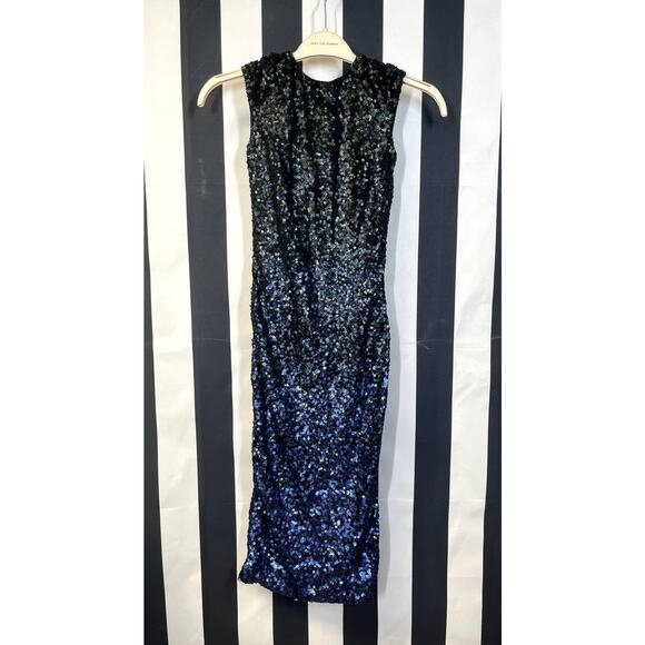 DRESS THE POPULATION Marcella Sequin Midi Sheath Dress Blue Black Size XS - Picture 3 of 7